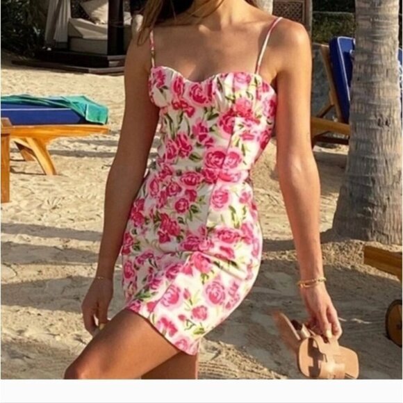 Dress Zara corset style dress with pink roses  nwt - Picture 2 of 6